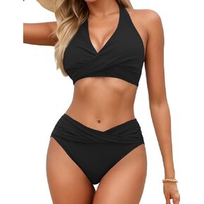 Women's Bikini Sets Twist Front Two Piece Swimsuit Halter Bathing Suit
