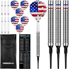 Dartfellas 20g 90% Tungsten American Flag Stars & Stripes Patriot X Soft Tip Dart Set, Red White & Blue, Flights & Shafts Included (2 Sets Each), w/Travel Case, 20 Grams