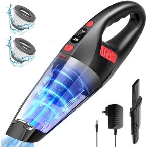 Handheld Vacuum Cordless, 9.6 Kpa Portable Car Vacuum Cleaner, HEPA Filtration, 16.9 oz Dust Cup, Lightweight 2 lbs, Low Noise <75dB, Dual-Function Crevice and Sofa Brush, 25-Min Battery Life