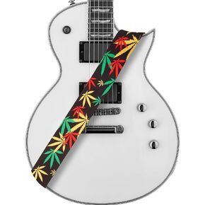 Amumu Reggae Marijuana Leaf Guitar Strap for Acoustic, Electric, and Bass Guitars with Strap Blocks & Headstock Strap Tie - 2" Wide
