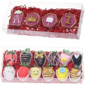 RomanticBaking 20Pcs 12x5x2Inches Clear Chocolate Covered Strawberries Boxes for 12 Plastic Boxes Truffle Boxes Cookies Boxes Bakery Boxes Cakesickle Gift Boxes for Christmas Valentine's