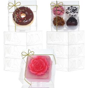 3¼"X3¼"X1½" 50PCS Clear Cookies Boxes Soap Boxes Chocolate Truffle Boxes for 4,Donut Boxes Macaron Boxes Chocolate-covered Cherries Boxes Mini Bakery Boxes Brownie Boxes
