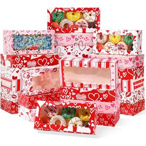 60 Pcs Valentine's Day Bakery Treat Boxes 12 x 5.5 x 2.5 Inches Valentines Cupcake Cookie Goodie Boxes with Window Bakery Take out Containers for Valentine's Mother's Day Chocolate Dessert Packaging