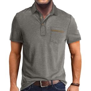 OZL Men's Casual Polo Shirt with Pocket Contrast Color Short Sleeve Business Work Shirts Short Sleeve Shirt Size S-4XL