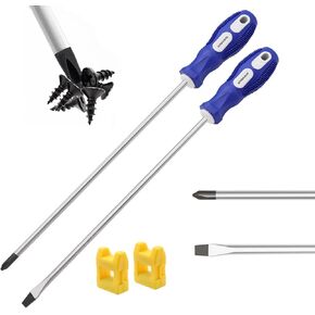 smseace 12INCH-2 Packs Slotted And Phillips Screwdriver Set 12 inch(PH2), Long Flat Blade Screwdriver And Cross-head Screwdriver, Magnetic Extended Screwdriver With Rubber Handle.E-007-2P