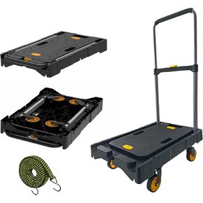 Platform Truck Folding Hand Truck 330 LB Heavy Duty Utility Dolly Flatbed Luggage Push Cart Fully Folded Compact Cart, Portable Trolley with 1 Elastic Ropes, Easy Storage & Lightweight for Moving