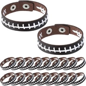 20 Pcs Leather Football Bracelet Adjustable Unisex Football Rugby Gifts Bangle Cuff Wristband Handmade Football Charm Bracelets for Athletes Women Men Team Party Favors Jewelry Gifts