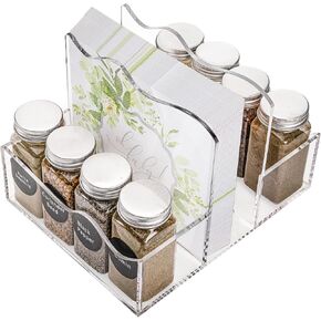 Table Napkin Holder for Table, Acrylic Napkin Holder with Salt and Pepper Shakers Caddy, Upright Standing Paper Napkin Storage for Kitchen Dining Table Decor