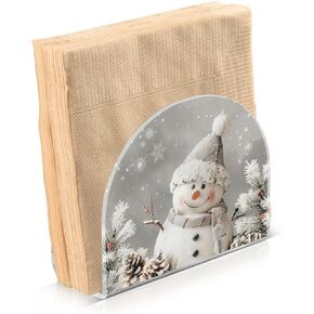 Christmas Napkin Holder Set of 2 for Paper Napkins, Snowman Pine Cones Snowflake Standing Napkin Dispenser for Table Kitchen Counter Picnic