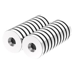 N52-3/4 D x 1/8" H - 20 Pack, 10.5LBS Rare Earth Magnets with #6 Countersunk Hole, Super Strong Neodymium Disc Magnets for DIY, Building, Scientific, Craft Screw in Ring Magnets