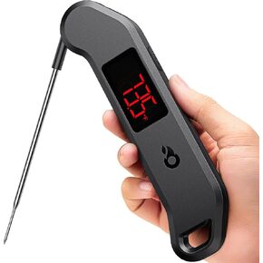 Professional Meat Thermometer Digital, 1 Sec Instant Read, NIST Certified Accurate to ±0.5℉, Ultra Bright LED Screen, 100% Waterproof, Auto-Rotate, BBQ/Smoker/Candy, Valentines Gift, Black