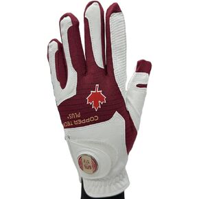 Copper Tech Men's Golf Gloves Worn on Left Handed for Right Handed Golfer, Patriotic Canada National Flag Pattern w/Ball Marker, Copper Infused Mens Golf Gloves Canada Themed, Medium-Large
