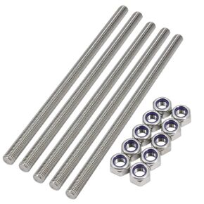 M12 x 250mm 304 Stainless Steel Fully Threaded Rod, Right Hand Threads 1.75mm Pitch with 10pcs Lock Nuts, 5pcs/Pack