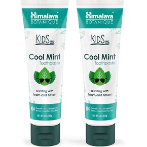 Himalaya Botanique Kids Toothpaste, Herbal, Cool Mint Flavor, Fights Plaque, Fluoride Free, Gentle, No Artificial Flavors or Colors, SLS Free, Gluten Free, Cruelty Free, Vegan, Foaming, 4 Oz, 2 Pack