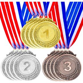 12 Pieces Gold Silver Bronze Award Medals - Victory Medals Gold Silver Copper Medals with Neck Ribbon, Metals for Awards, Perfect for Competitions, Party, Olympic Style, 2 Inches