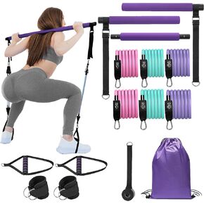 Pilates Bar Kit with Resistance Bands, Multifunctional Stretched Fusion Pilates Bar Kit for Women, Men, Pilates Sculpt Bar with Adjustable Buckle for Full Body Workouts, Squat Equipment