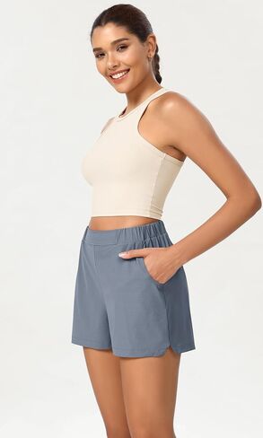 ODODOS Stretch Woven Relaxed Shorts for Women Elastic High Waist Summer Lightweight Casual Shorts with Pockets in Saudi Arabia