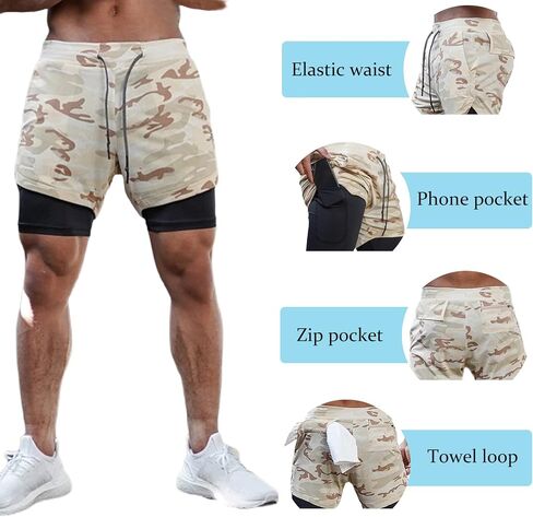 DIOTSR Mens 2 in 1 Running Workout Shorts Lightweight Athletic Gym Shorts with Pockets in Kuwait