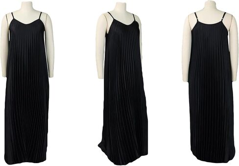 LAJIOJIO Fall Maxi Dresses for Women 2024 Flowy Swing Pleated Sleeveless Spaghetti Strap Halter Neck Long Maxi Dress in Kuwait
