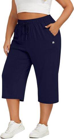 Neer 3 Pack Women's Plus Size Capris,Wide Leg Loose Pants Casual Drawstring Capri Sweatpants Drawstring Pants with Pockets in Saudi Arabia