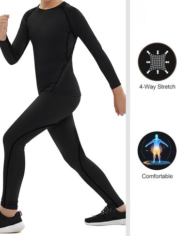 1/3 Pack Boys Youth Compression Shirts Long Sleeve Quick Dry Sports Undershirts Football Basketball Cold Weather Kids in Saudi Arabia