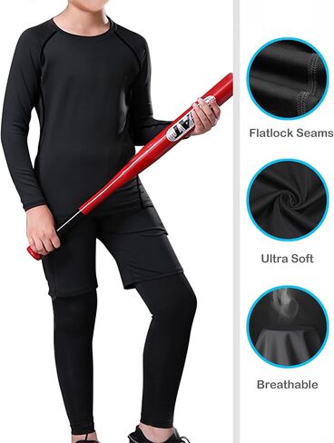 1/3 Pack Boys Youth Compression Shirts Long Sleeve Quick Dry Sports Undershirts Football Basketball Cold Weather Kids in Saudi Arabia