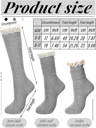 3 Pack Women Slouch Socks Cotton Knit Boot Socks Knee High Socks Scrunch Socks Stacked Socks with Lace Trim in Kuwait