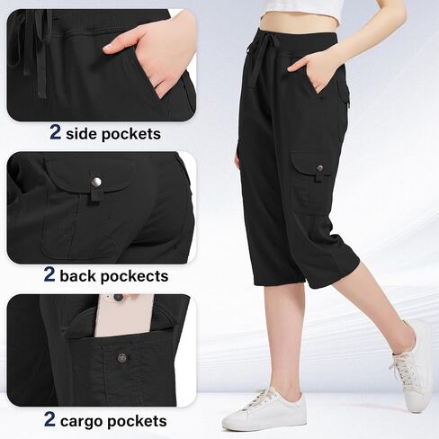 Women's Cargo Capris Hiking Pants with 6 Pockets Lightweight Quick Dry Outdoor Travel Casual Cotton Comfy Summer Pants in Saudi Arabia