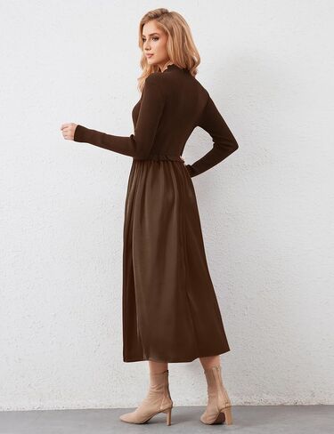 Lauweion Women's Turtleneck Sweater Maxi Dress Long Sleeve Slim Fit Ribbed Knit Pullover Jumper Top Fall Flowy Long Dresses Camel in Saudi Arabia