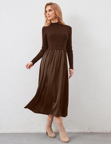 Lauweion Women's Turtleneck Sweater Maxi Dress Long Sleeve Slim Fit Ribbed Knit Pullover Jumper Top Fall Flowy Long Dresses Camel in Saudi Arabia