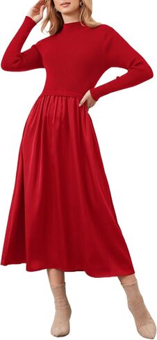 Lauweion Women's Turtleneck Sweater Maxi Dress Long Sleeve Slim Fit Ribbed Knit Pullover Jumper Top Fall Flowy Long Dresses Camel in Saudi Arabia