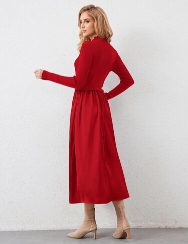 Lauweion Women's Turtleneck Sweater Maxi Dress Long Sleeve Slim Fit Ribbed Knit Pullover Jumper Top Fall Flowy Long Dresses Camel in Saudi Arabia