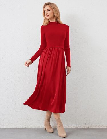 Lauweion Women's Turtleneck Sweater Maxi Dress Long Sleeve Slim Fit Ribbed Knit Pullover Jumper Top Fall Flowy Long Dresses Camel in Saudi Arabia