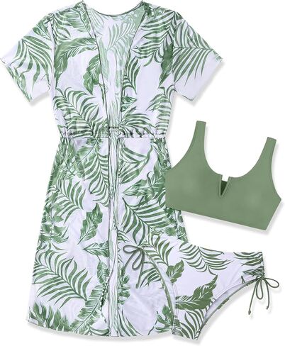 Girls Swimsuit 3 Piece Bikini Set Quick Dry Swimwear Sun Protection Girls Bathing Suit Cover Up Size 7-16 Years in Saudi Arabia