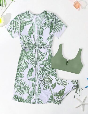 Girls Swimsuit 3 Piece Bikini Set Quick Dry Swimwear Sun Protection Girls Bathing Suit Cover Up Size 7-16 Years in Saudi Arabia