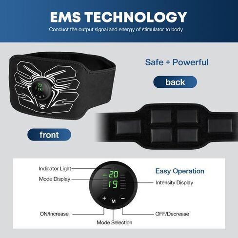 ABS Stimulator Belt Muscle Machine: EMS Fitness Abdominal Toning Belt for Weight Loss - Vital Flex Core Workout Trainer for Men Women Home Office Exercise Equipment in Saudi Arabia