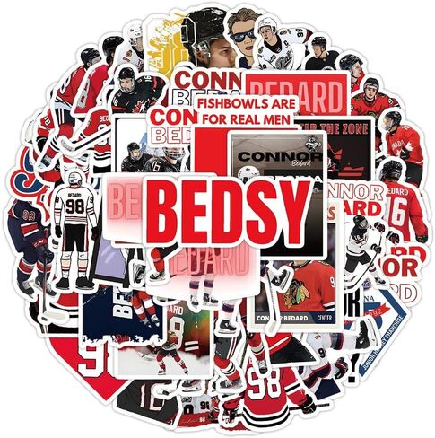 50 Piece Ice Hokey Stickers Bedsy Stickers Chicago Black Hawk Stickers NNHL Stickers Waterproof Vinyl Laptop Water Bottle Luggage Decal for Teen boy in Saudi Arabia