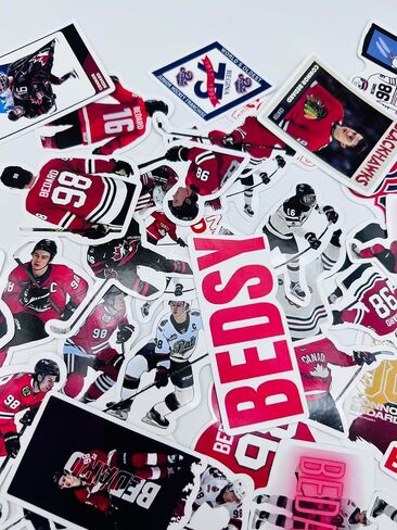 50 Piece Ice Hokey Stickers Bedsy Stickers Chicago Black Hawk Stickers NNHL Stickers Waterproof Vinyl Laptop Water Bottle Luggage Decal for Teen boy in Saudi Arabia