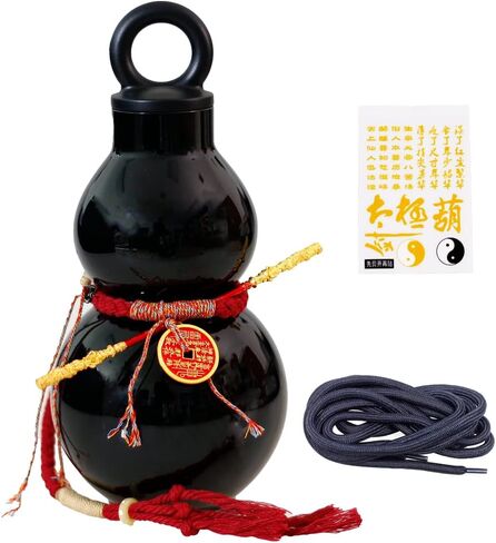 زجاجة مياه على شكل قرع 800 مل/28 أونصة زجاجة مياه على شكل قرع مع هراوة ذهبية صغيرة وعملة نحاسية وحبل تزيين وملصقات DIY زجاجة قرع مستوحاة من الطراز القديم الصيني in Kuwait