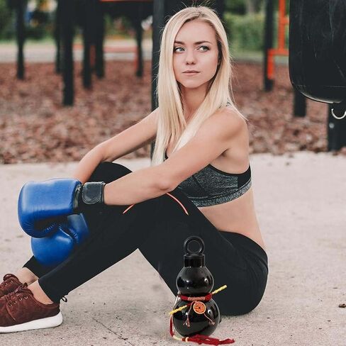 زجاجة مياه على شكل قرع 800 مل/28 أونصة زجاجة مياه على شكل قرع مع هراوة ذهبية صغيرة وعملة نحاسية وحبل تزيين وملصقات DIY زجاجة قرع مستوحاة من الطراز القديم الصيني in Kuwait