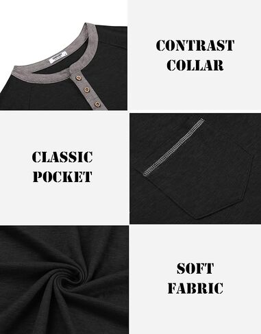 COOFANDY Mens Henley Shirts Short Sleeve Casual Button T-Shirts Basic Tee Shirts Summer Vintage T Shirts with Pocket in Kuwait