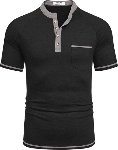 COOFANDY Mens Henley Shirts Short Sleeve Casual Button T-Shirts Basic Tee Shirts Summer Vintage T Shirts with Pocket in Kuwait