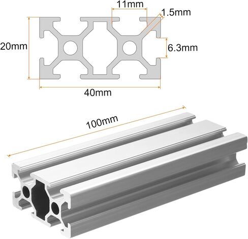 uxcell 2 Pcs T Slot 2040 Aluminum Extrusion Profile European Standard 100mm x 40mm Linear Rail Extrusion Frame for 3D Printer, CNC, DIY (Silver Tone) in Saudi Arabia