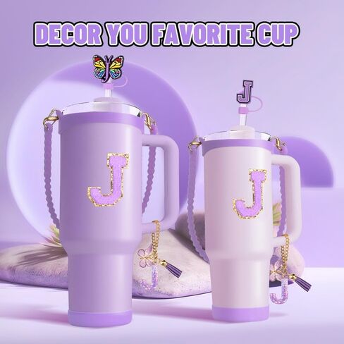 8PCS Accessories Set for Stanley Cup, 3PCS 0.4 IN Letter Straw Cover, 1PC Silicone Bottle Handle, 1PC Boot for Stanley 30&40 Oz, 1PC Initial Charm, 1PC Initial Sticker (Letter L, Rose) in Saudi Arabia