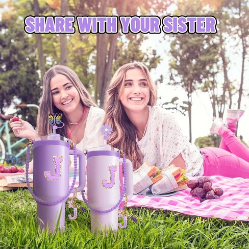 8PCS Accessories Set for Stanley Cup, 3PCS 0.4 IN Letter Straw Cover, 1PC Silicone Bottle Handle, 1PC Boot for Stanley 30&40 Oz, 1PC Initial Charm, 1PC Initial Sticker (Letter L, Rose) in Saudi Arabia