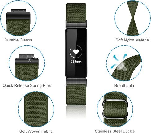 أربطة مرنة ناعمة من FINTIE متوافقة مع Fitbit Inspire 3 | حزام حلقة من النايلون قابل للتعديل وقابل للتمدد، حزام بديل مسامي، سوار معصم ملحق، رفيع للغاية وخفيف الوزن in Kuwait