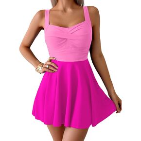 B2prity One Piece Swimdress Swimsuit for Women Tummy Control Wrap Swim Dress Modest Ruched Skirt Bathing Suit