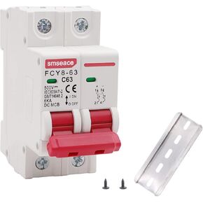 smseace Low-Voltage DC Miniature Circuit Breaker, 63A 2P 500V DIN Rail Mounted Miniature Air Circuit Breaker, Suitable for Solar Panels Grid System.FCY8-63-C63-2P in Kuwait
