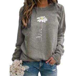 Daisy Flower Printed Sweatshirt Womens Floral Graphic O-Neck Long Sleeve Shirt Flower Lover Fall Pullover