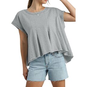 Fisoew Womens Oversized Casual T-Shirts Crewneck Short Sleeve Summer Loose Fit Babydoll Peplum Tops